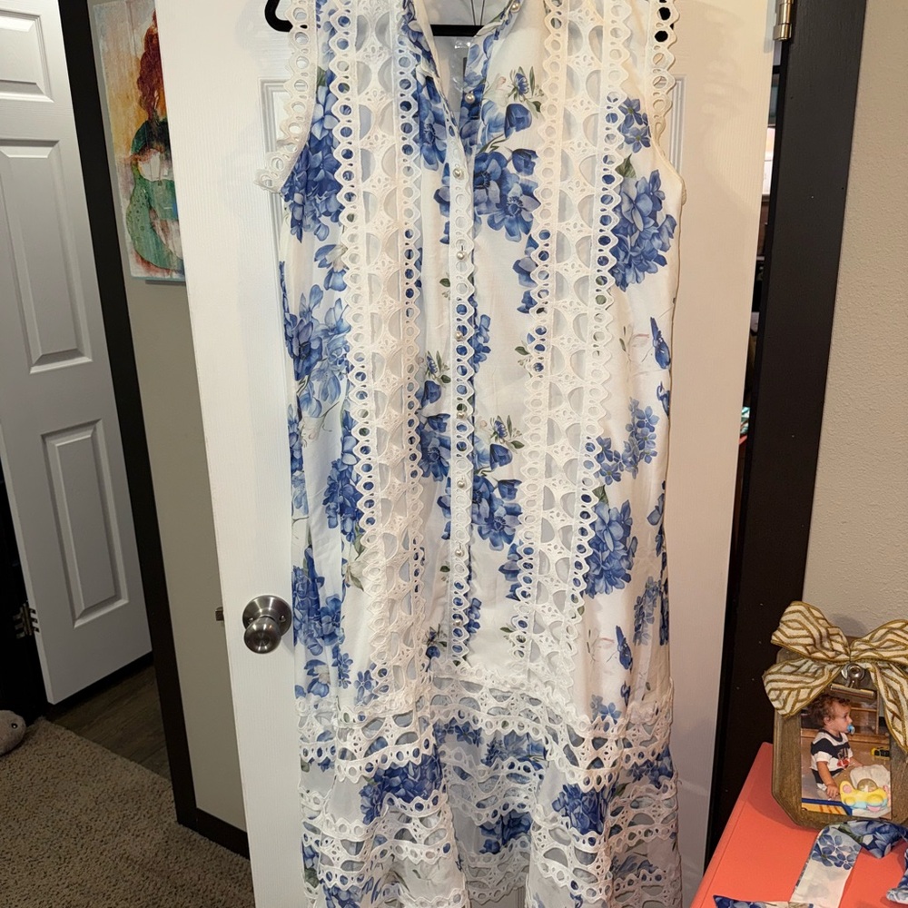 La Ligne Blue Floral Lace Maxi Dress